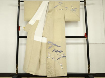 平和屋着物●田中勇吉の弟子 日本工芸会正会員 吉田喜八郎 訪問着 枝花に松 正絹 逸品 AABF9114cs