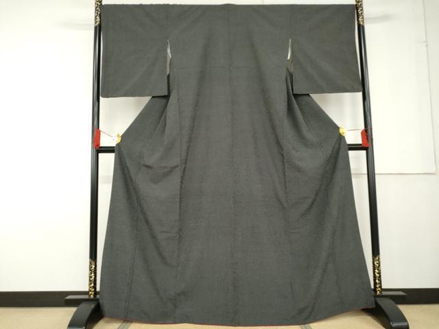 平和屋着物●本塩沢　蚊絣　黒地　正絹　逸品　AABF9121cs