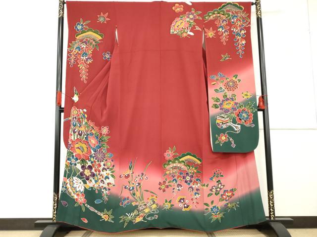 平和屋着物●豪華振袖 型染め 花毬吉祥文 暈し染め 正絹 逸品 AABF9122cs
