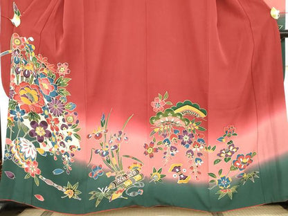 平和屋着物●豪華振袖 型染め 花毬吉祥文 暈し染め 正絹 逸品 AABF9122cs
