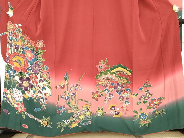 平和屋着物●豪華振袖 型染め 花毬吉祥文 暈し染め 正絹 逸品 AABF9122cs