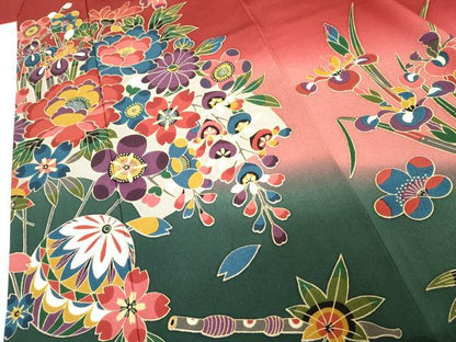 平和屋着物●豪華振袖 型染め 花毬吉祥文 暈し染め 正絹 逸品 AABF9122cs