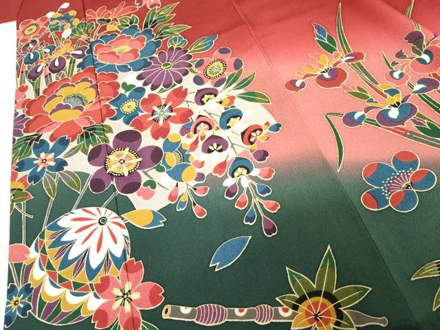 平和屋着物●豪華振袖 型染め 花毬吉祥文 暈し染め 正絹 逸品 AABF9122cs