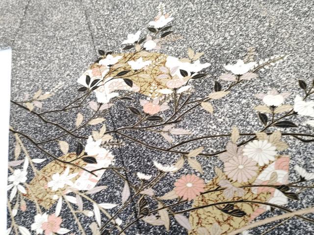 平和屋着物●訪問着　地紙枝花文　たたき染め　黒地　金彩　正絹　逸品　AABF9125cs