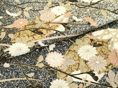 平和屋着物●訪問着　地紙枝花文　たたき染め　黒地　金彩　正絹　逸品　AABF9125cs
