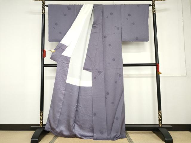 平和屋着物●上質な色無地　舞花地紋　紫苑色　正絹　逸品　AABF9128cs