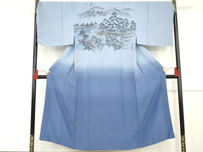 平和屋着物●男性　長襦袢　無双仕立て　手描き　風景松文　暈し染め　正絹　逸品　未使用　AABF9134cs