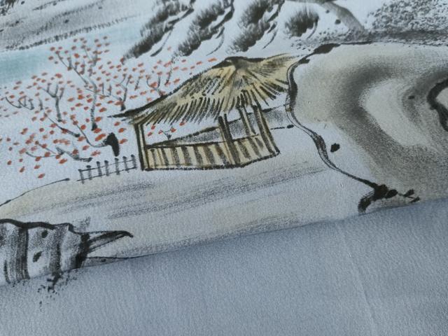 平和屋着物●男性　長襦袢　無双仕立て　手描き　風景松文　暈し染め　正絹　逸品　未使用　AABF9134cs