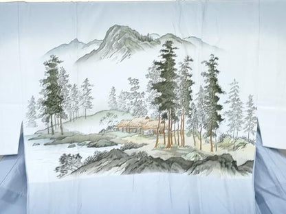 平和屋着物●男性　長襦袢　無双仕立て　遠山風景樹林文　暈し染め　正絹　逸品　AABF9135cs