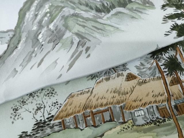 平和屋着物●男性　長襦袢　無双仕立て　遠山風景樹林文　暈し染め　正絹　逸品　AABF9135cs