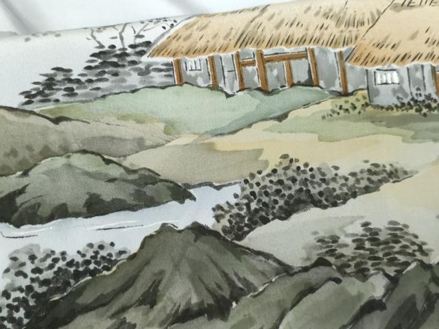 平和屋着物●男性　長襦袢　無双仕立て　遠山風景樹林文　暈し染め　正絹　逸品　AABF9135cs