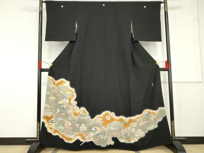 平和屋着物●本加賀友禅作家　押田正義　黒留袖　飛鶴吉祥宝尽くし　正絹　逸品　AABF9136cs