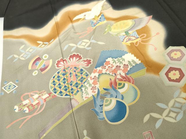 平和屋着物●本加賀友禅作家　押田正義　黒留袖　飛鶴吉祥宝尽くし　正絹　逸品　AABF9136cs