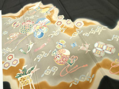 平和屋着物●本加賀友禅作家　押田正義　黒留袖　飛鶴吉祥宝尽くし　正絹　逸品　AABF9136cs