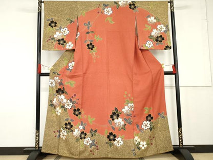 平和屋着物●訪問着 駒刺繍 桜 金彩 正絹 逸品 AABF9138cs