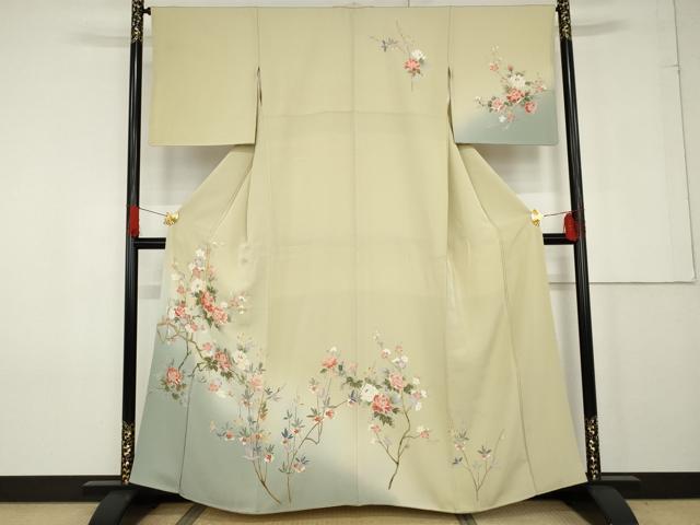 平和屋着物●訪問着　友禅　枝花文　暈し染め　正絹　逸品　AABF9140cs