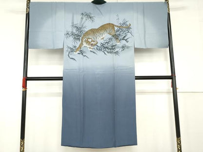 平和屋着物●男性 長襦袢 袷 手描き 虎 トラ 暈し染め 正絹 逸品 AABF9142cs