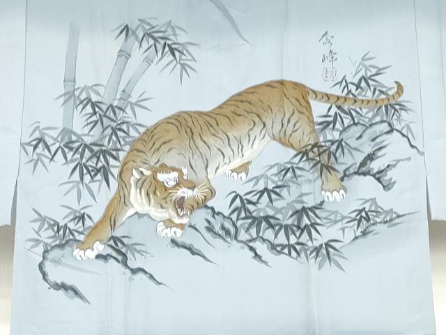 平和屋着物●男性 長襦袢 袷 手描き 虎 トラ 暈し染め 正絹 逸品 AABF9142cs