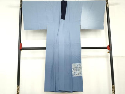 平和屋着物●男性　長襦袢　袷　手描き　立波に虎　暈し染め　キングサイズ　正絹　逸品　AABF9143cs