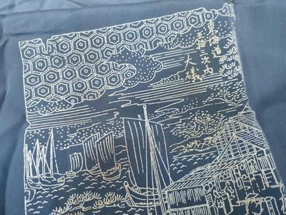 平和屋着物●男性　長襦袢　袷　手描き　立波に虎　暈し染め　キングサイズ　正絹　逸品　AABF9143cs