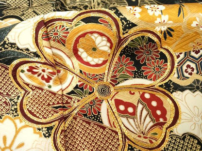 平和屋着物●訪問着　駒刺繍　花蝶文　黒地　金彩　正絹　逸品　AABF9145cs