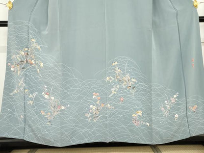 平和屋着物●京加賀友禅　百貫達雄　訪問着　枝花文　正絹　逸品　AABF9148cs
