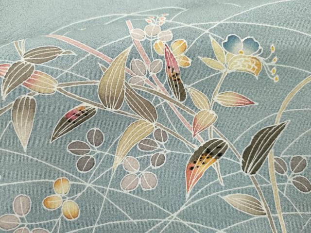 平和屋着物●京加賀友禅　百貫達雄　訪問着　枝花文　正絹　逸品　AABF9148cs