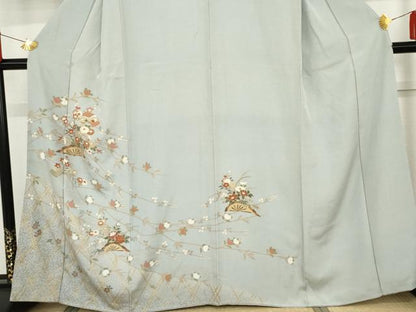平和屋着物●訪問着 片輪車枝花文 金彩 正絹 逸品 AABF9149cs