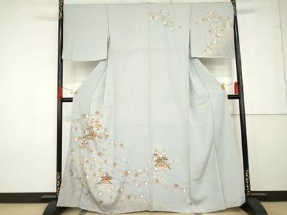 平和屋着物●訪問着 片輪車枝花文 金彩 正絹 逸品 AABF9149cs