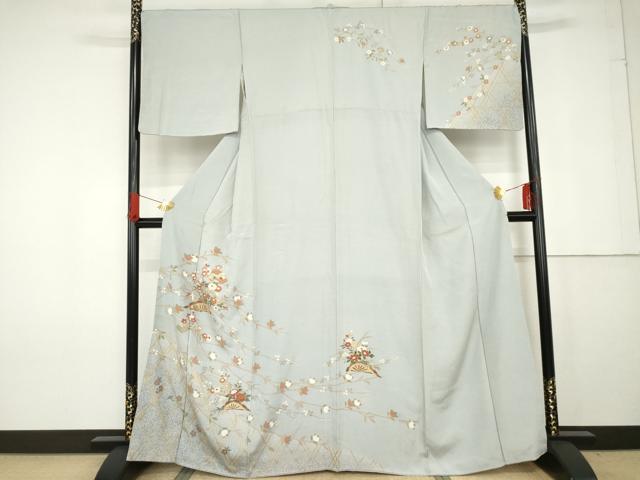 平和屋着物●訪問着 片輪車枝花文 金彩 正絹 逸品 AABF9149cs