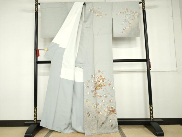 平和屋着物●訪問着 片輪車枝花文 金彩 正絹 逸品 AABF9149cs