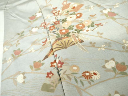 平和屋着物●訪問着 片輪車枝花文 金彩 正絹 逸品 AABF9149cs
