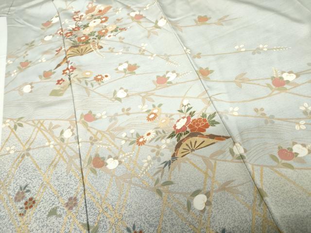 平和屋着物●訪問着 片輪車枝花文 金彩 正絹 逸品 AABF9149cs