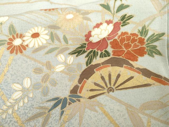 平和屋着物●訪問着 片輪車枝花文 金彩 正絹 逸品 AABF9149cs