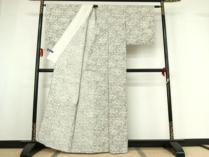 平和屋着物▽上質な小紋 単衣 草花文 正絹 逸品 AABF9161jh