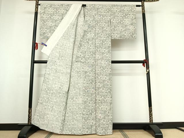 平和屋着物▽上質な小紋 単衣 草花文 正絹 逸品 AABF9161jh