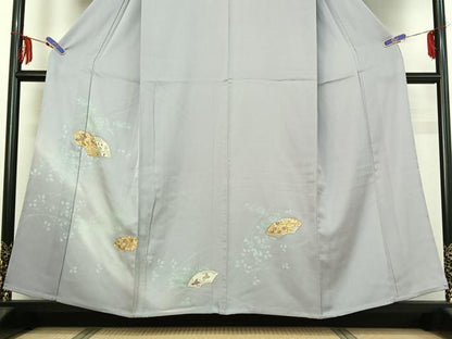 平和屋着物▽訪問着 単衣 地紙花蝶文 暈し染め 金彩 正絹 逸品 AABF9162jh