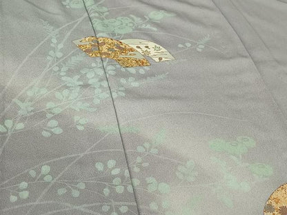 平和屋着物▽訪問着 単衣 地紙花蝶文 暈し染め 金彩 正絹 逸品 AABF9162jh