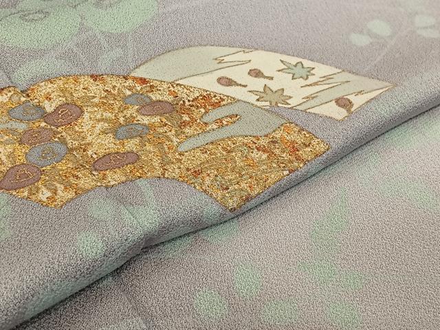平和屋着物▽訪問着 単衣 地紙花蝶文 暈し染め 金彩 正絹 逸品 AABF9162jh
