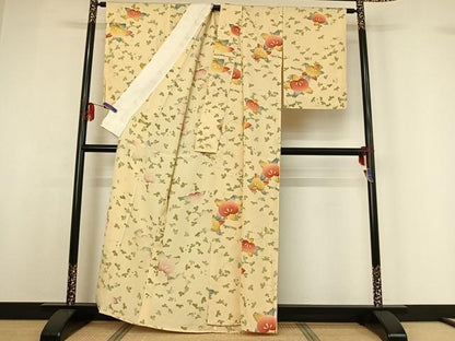 平和屋着物▽上質な小紋 単衣 橘 正絹 逸品 AABF9164jh