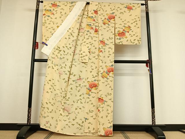 平和屋着物▽上質な小紋 単衣 橘 正絹 逸品 AABF9164jh