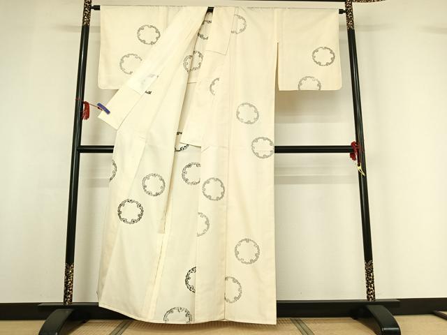 平和屋着物▽上質な紬 単衣 雪輪文 正絹 逸品 AABF9165jh