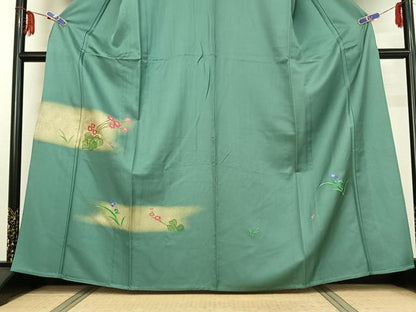 平和屋着物▽訪問着 単衣 草花文 正絹 逸品 AABF9166jh
