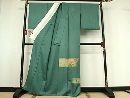 平和屋着物▽訪問着 単衣 草花文 正絹 逸品 AABF9166jh