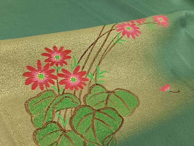 平和屋着物▽訪問着 単衣 草花文 正絹 逸品 AABF9166jh