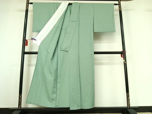 平和屋着物▽上質な紬 単衣 錆青磁色 正絹 逸品 AABF9167jh