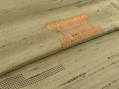 平和屋着物▽上質な紬 単衣 幾何学文様 金糸 正絹 逸品 AABF9168jh