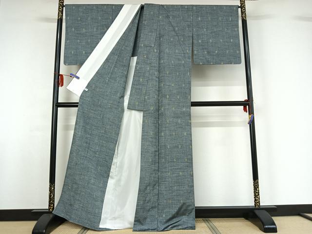 平和屋着物▽上質な紬 単衣 幾何学文様 正絹 逸品 AABF9169jh
