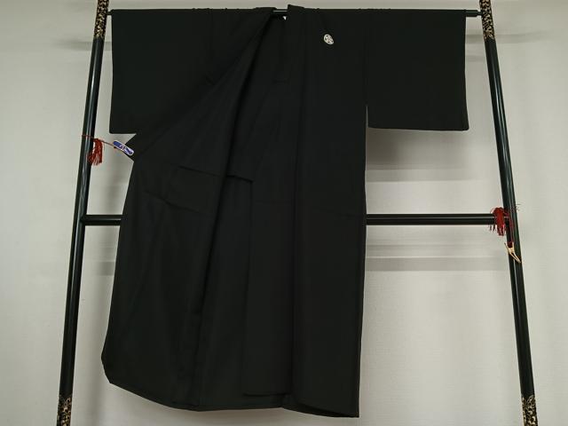 平和屋着物▽男性 黒紋付 単衣 羽織セット 暗黒色 正絹 逸品 AABF9170jh