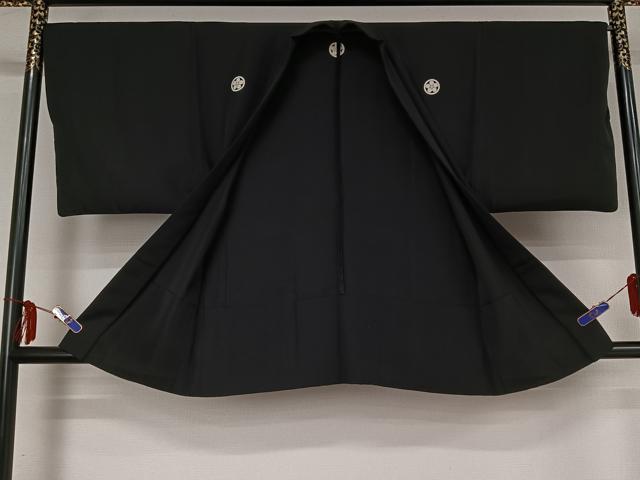 平和屋着物▽男性 黒紋付 単衣 羽織セット 暗黒色 正絹 逸品 AABF9170jh